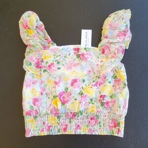 Janie and Jack White Floral Sleeveless Ruffle Top Size 5 NWT